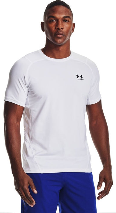 Under Armour UA HG Armour Fitted SS-WHT Herren-Sportshirt – Weiß – Schwarz