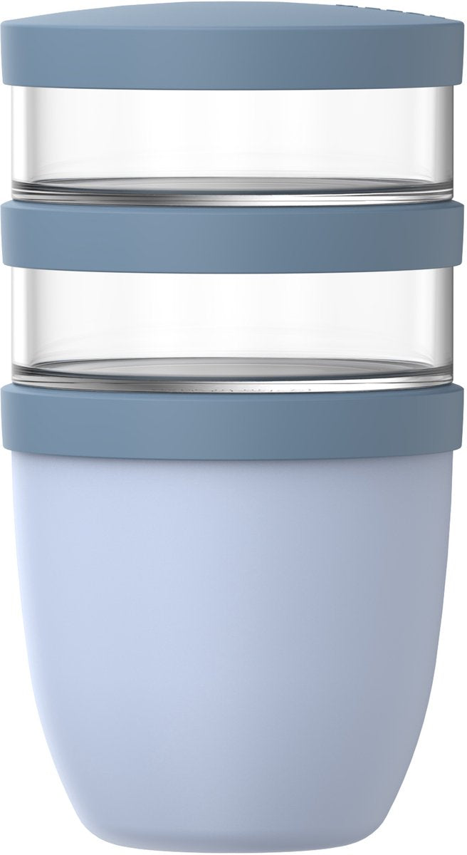 Mepal Lunchpot 3-teilig Ellipse - 500 + 200 + 200 ml - mit 2 Fächern - Joghurtbecher und Müslibecher to go - gefriergeeignet. Mikrowelle und Geschirrspüler – nordisches Blau