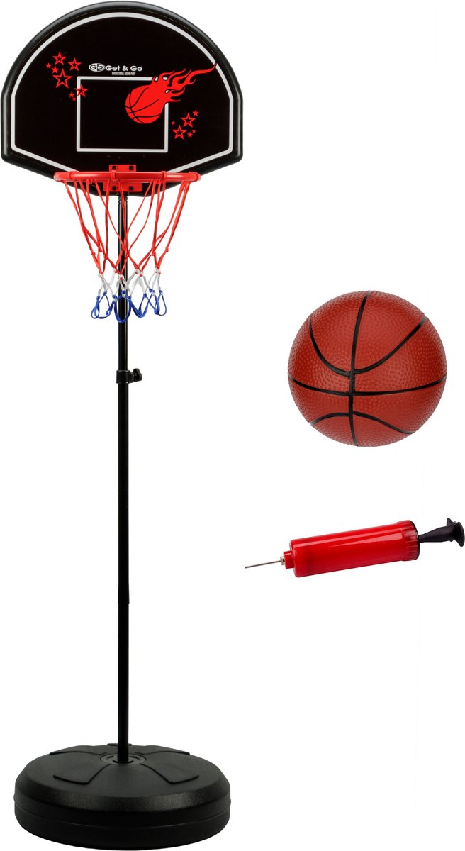 Get Go Basketballständer – verstellbar – Ball + Pumpe – Schwarz – bis 172 cm