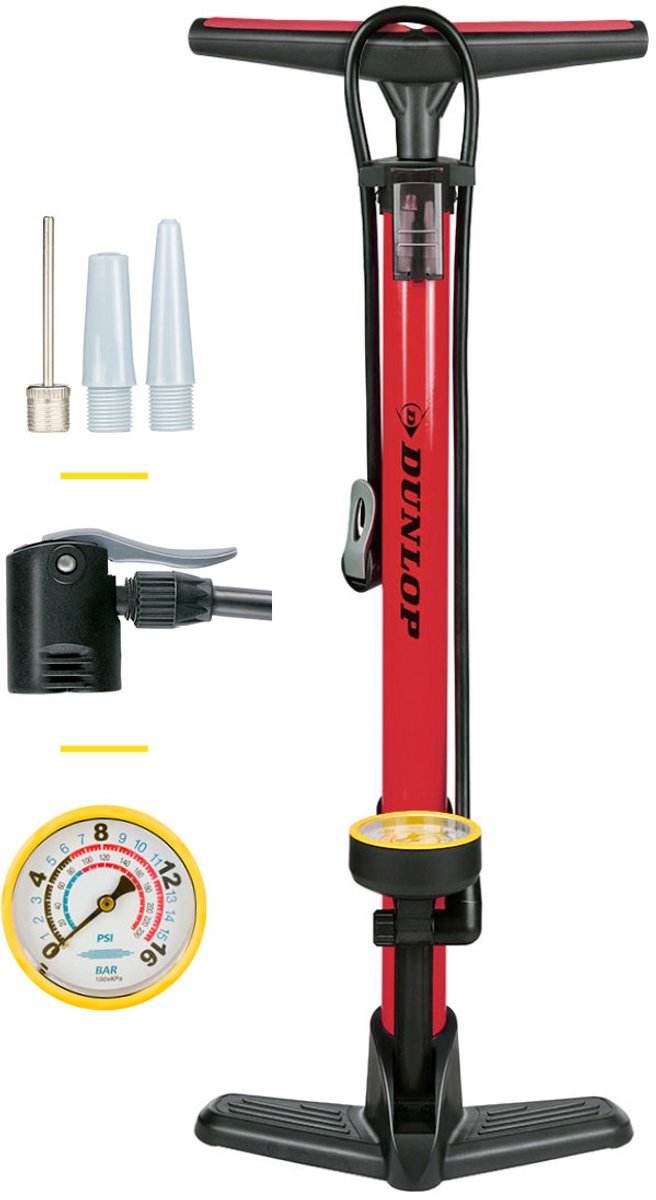 Dunlop -Fahrradpumpe rot mit Druckmesser