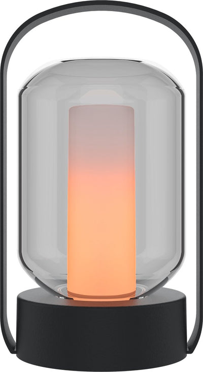 Calex wiederaufladbare Tischlampe Como – kabellos – Feuereffekt – warmweißes Licht – Batterie – Touch – wasserdicht – Dekoration für Garten, Wohnzimmer, Schlafzimmer – Stimmungsbeleuchtung – Schwarz