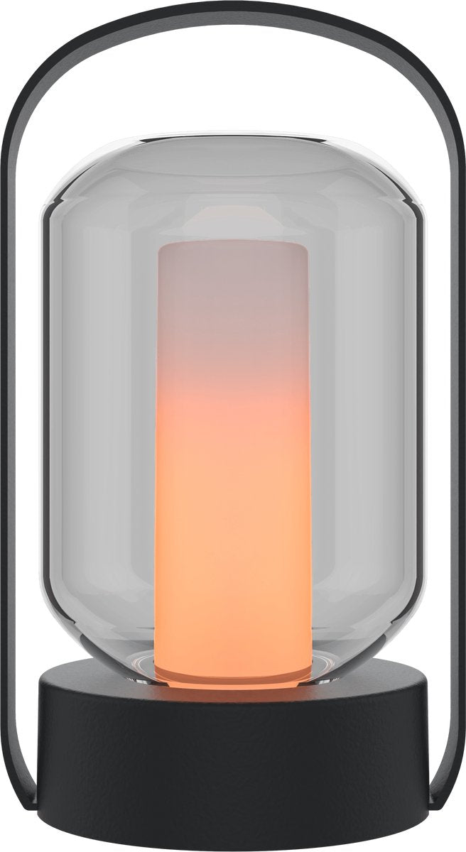 Calex wiederaufladbare Tischlampe Como – kabellos – Feuereffekt – warmweißes Licht – Batterie – Touch – wasserdicht – Dekoration für Garten, Wohnzimmer, Schlafzimmer – Stimmungsbeleuchtung – Schwarz