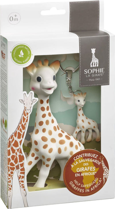 Sophie die Giraffe Save the Giraffes Geschenkset – Schlüsselanhänger – 100 % Naturkautschuk – 2-teilig