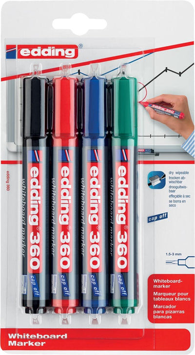 Edding Filzstift 360 Whiteboard – rund – sortiert – 3 mm – Blister – 4 Stück