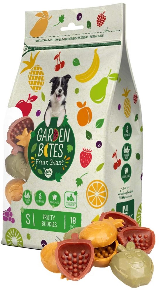 Duvo plus Garden Bites – Fruity Buddies Hundesnacks – Hundeleckerlis – vegetarisch, glutenfrei – klein 18 Stück