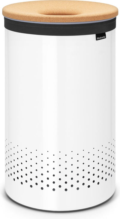 Brabantia Wäschekorb – mit Deckel – 60 l – weißer Korkdeckel