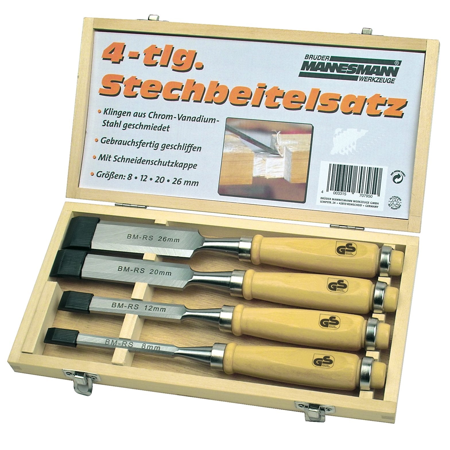 Brüder Mannesmann Bruder Mannesmann Houtsteekaufeitel Set 4-teilig 66104