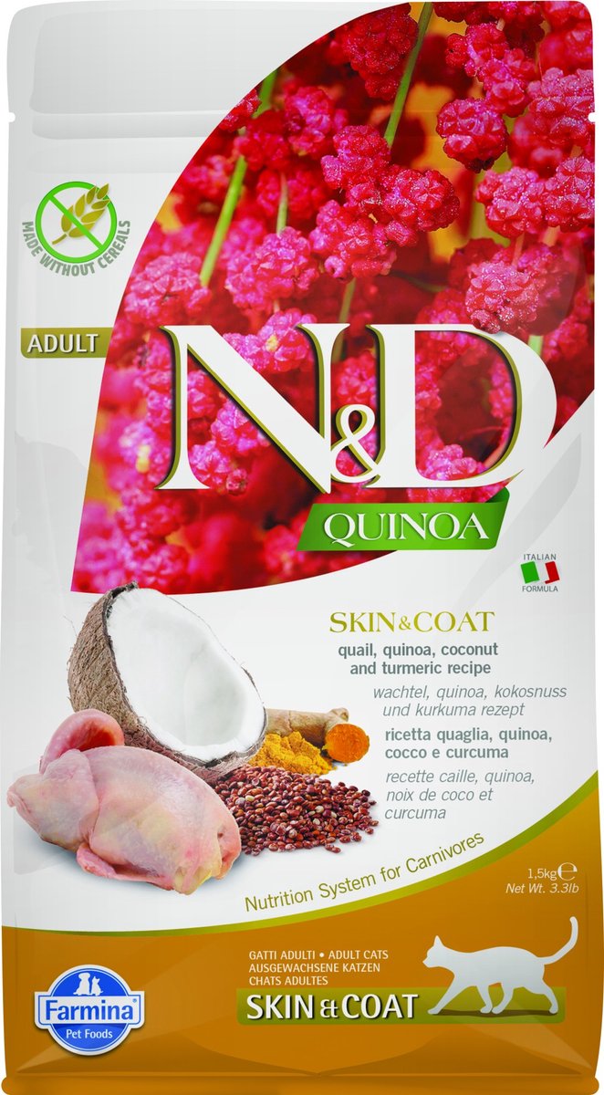 Farmina Tierfutter Farmina und Quinoa – erwachsene Katze – Hautfellwachtel – 1,5 kg