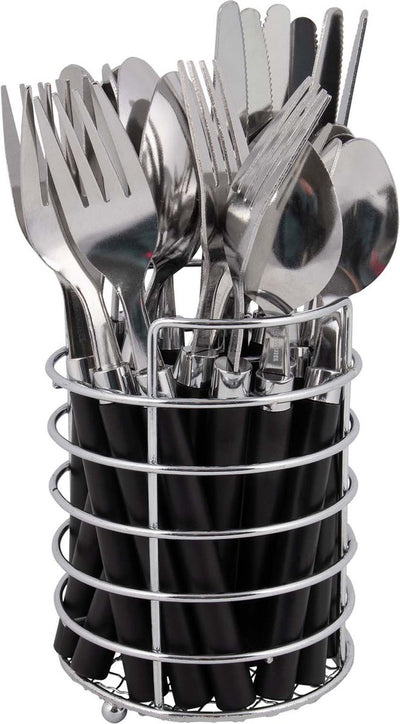 Bo-Camp - Besteckset - im Korb - Edelstahl - 24 Teile - 6 Personen - Schwarz