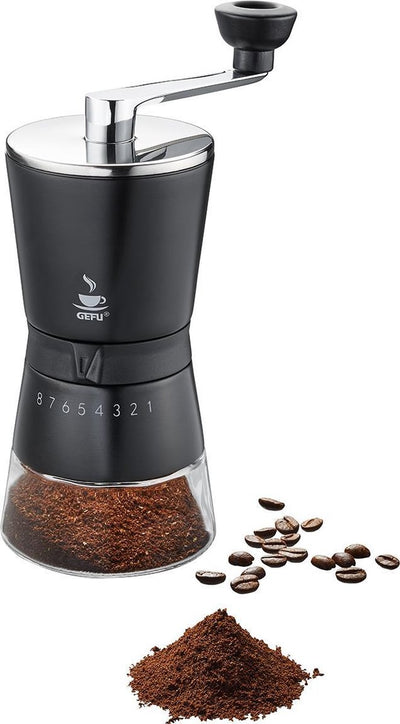 Gefu Santiago manuelle Kaffeemühle – Bohnenmühle – 8 Mahlgradeinstellungen – schwarzer Edelstahl