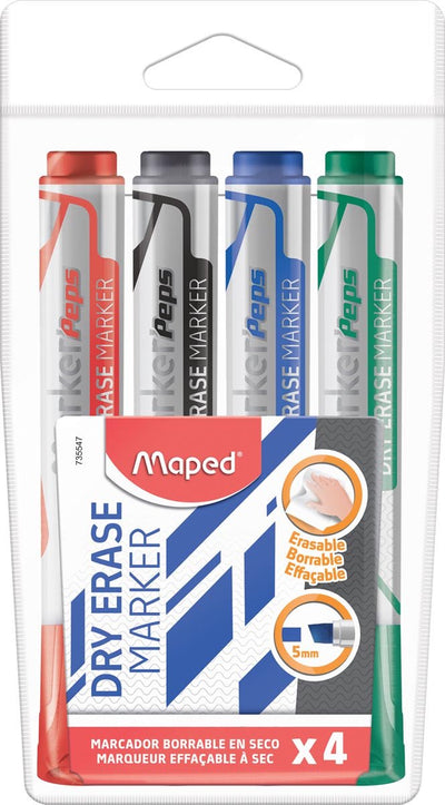 Maped Office Maped Whiteboard-Marker Jumbo | meißelförmige Spitze | Karton mit 4 Stück in verschiedenen Farben