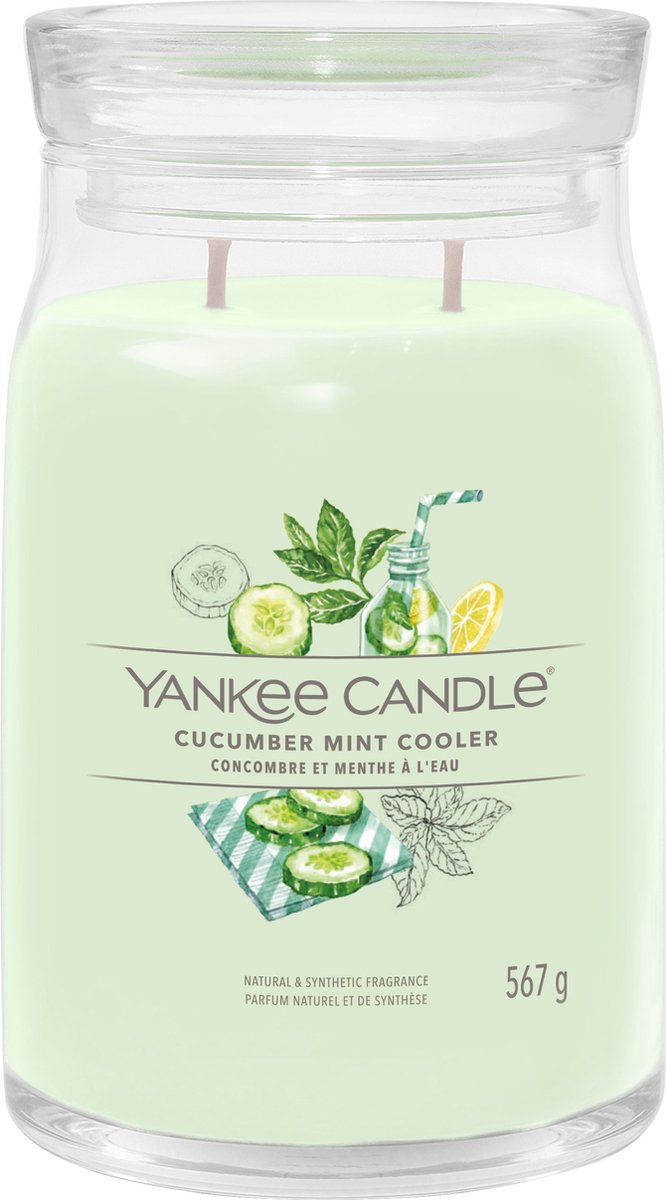 Yankee Candle – Gurke-Minze-Kühler-Duftkerze im großen Glas – 90 Brennstunden – zwei Dochte