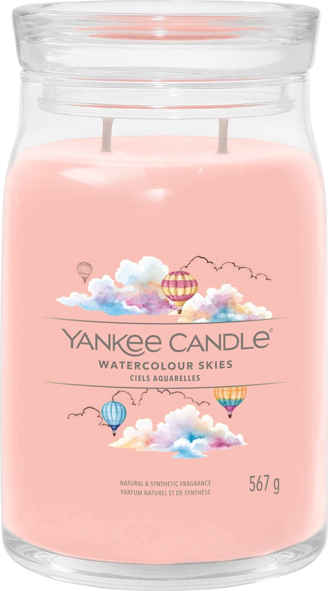 Yankee Candle – Aquarellhimmel, Duftkerze im großen Glas – 90 Brennstunden – zwei Dochte