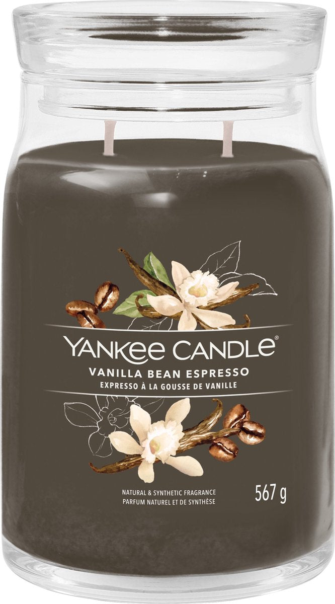 Yankee Candle – Vanilleschoten-Espresso-Duftkerze im großen Glas – 90 Brennstunden – zwei Dochte