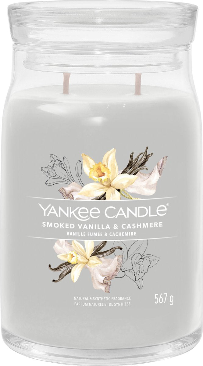 Yankee Candle – Duftkerze im großen Glas aus geräuchertem Vanille-Kaschmir – 90 Brennstunden – zwei Dochte
