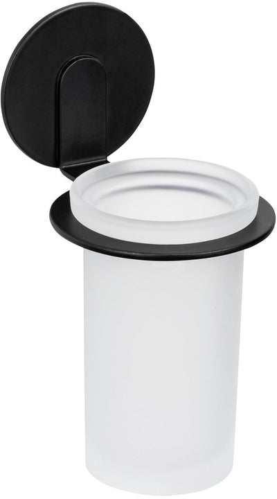 Wenko Turbo-Loc Zahnputzbecher Bivio mattschwarzes Aluminium – Zahnbürstenhalter – schwarz – selbstklebend – ohne Bohren