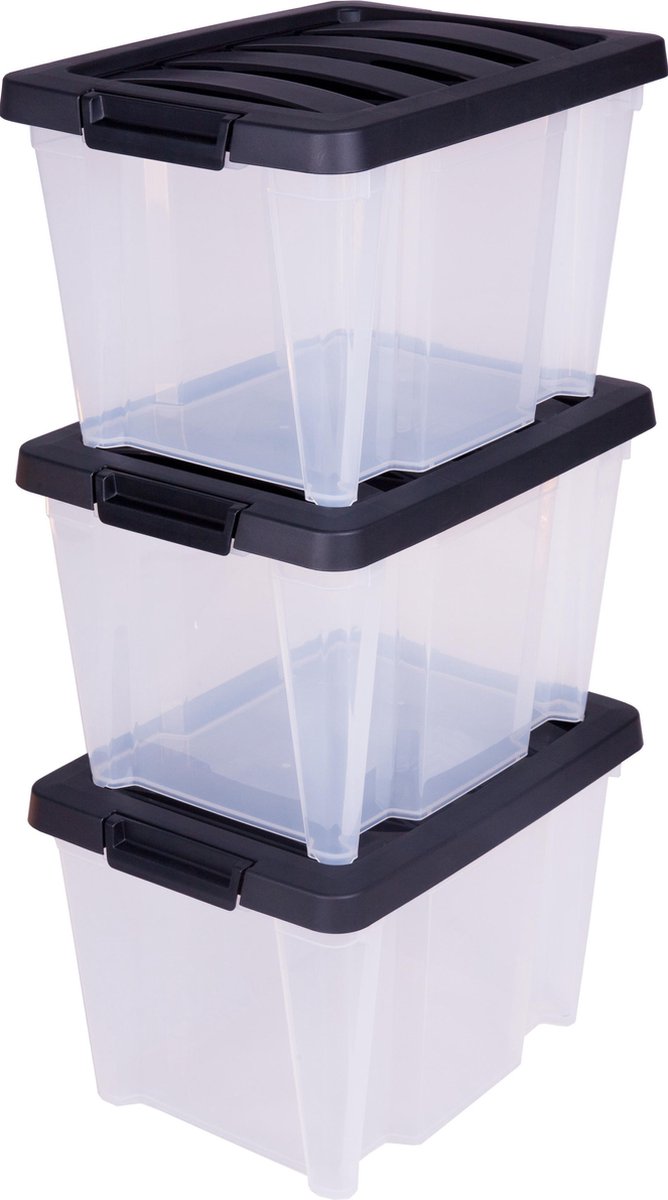 Iris Handybox Aufbewahrungsbox – 15l – Kunststoff – transparent schwarz – 3er-Set