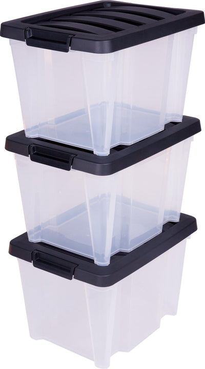 Iris Handybox Aufbewahrungsbox – 15l – Kunststoff – transparent schwarz – 3er-Set