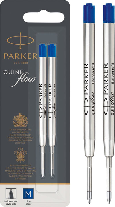 Parker Kugelschreiberminen | mittlerer Punkt | blaue Quinkflow-Tinte | 2 Stk