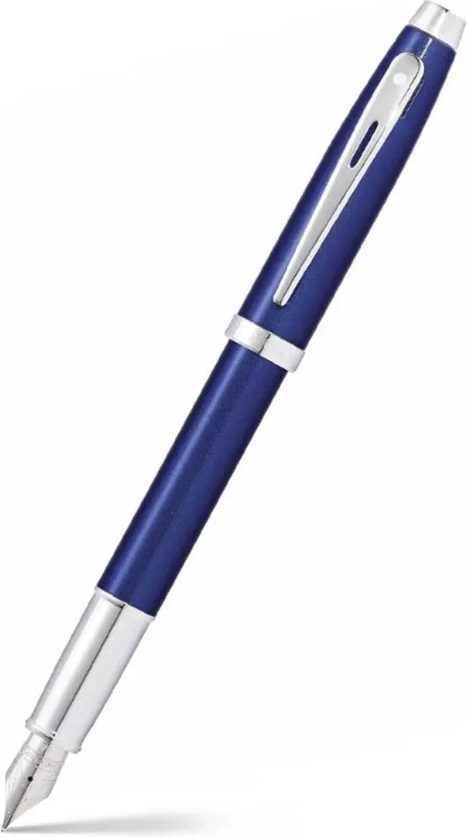 Sheaffer Füllfederhalter – 100 – glänzendes Blau mit Chrom – Feder M – inklusive Konverter zum Befüllen – SF-E0933953