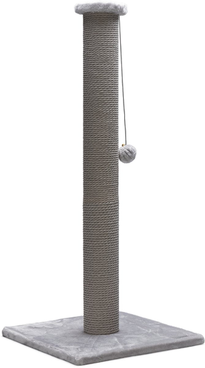 Beeztees Serpa XL Katzenkratzbaum – hoher Kratzbaum – mit Seil – mit Ball – grau – 40 x 40 x 90 cm