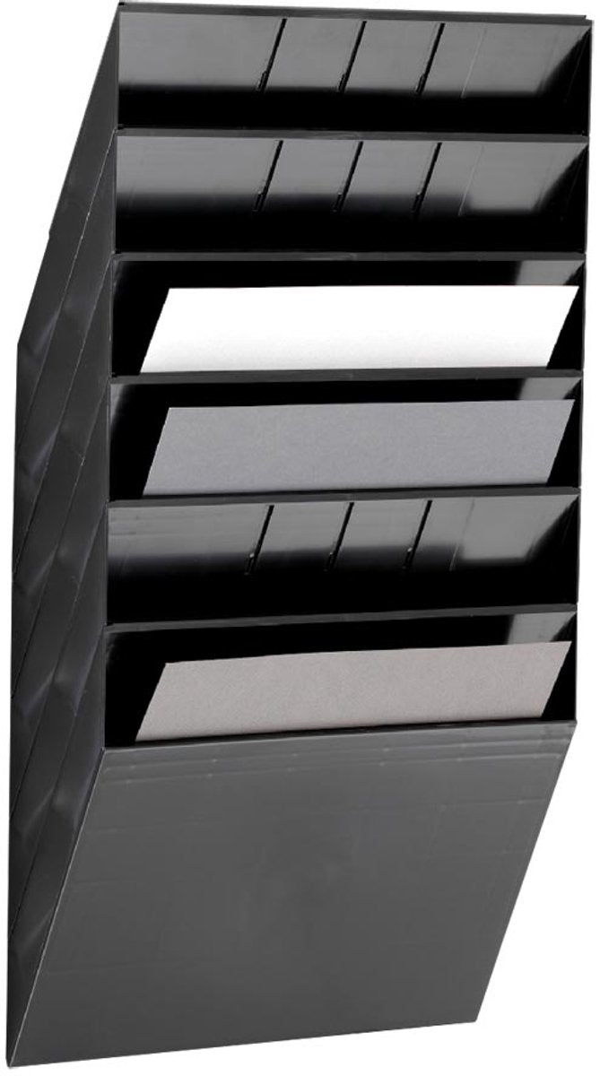 Robuster Prospekthalter flexiboxx 6, 6 Fächer, A4, Querformat, schwarz