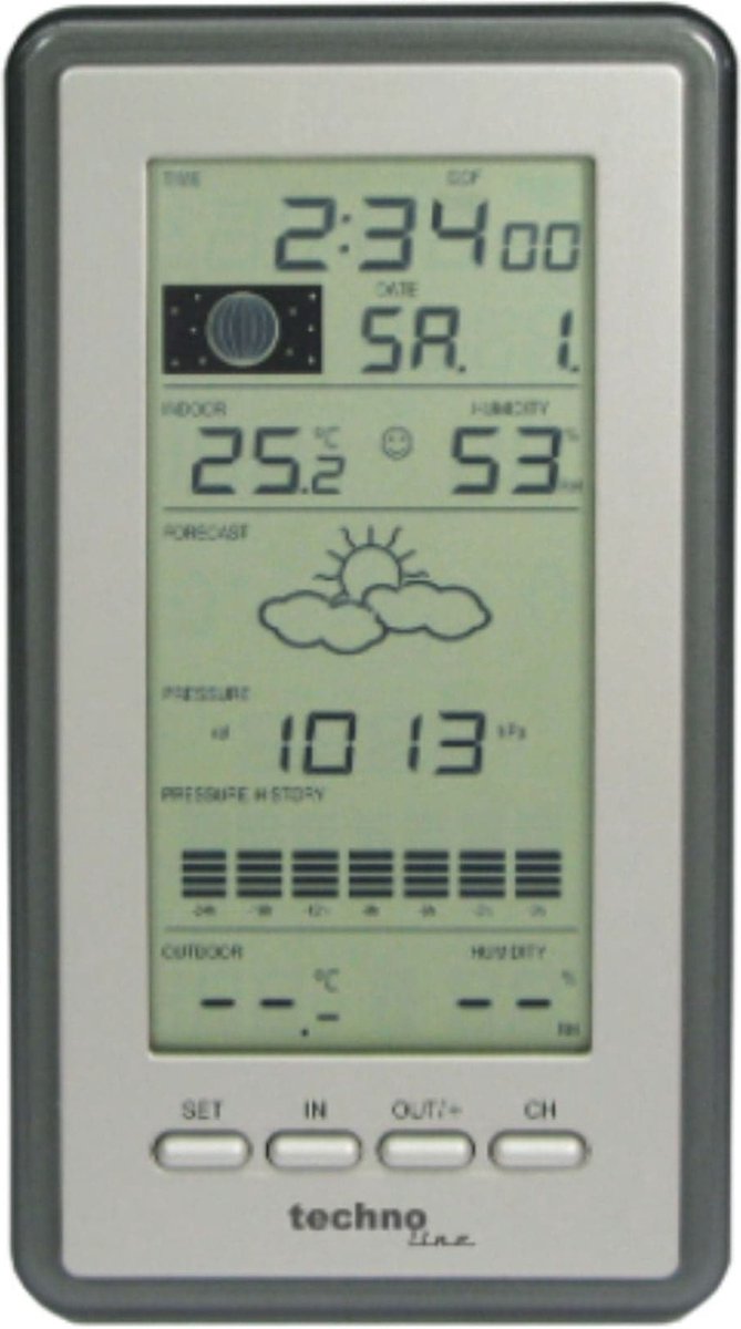 Technoline Wetterstation – ws 9040-it – 100 x 178 x 28 mm – silbergrau – mit 1 Außensensor 100 m – tl-ws9040-it