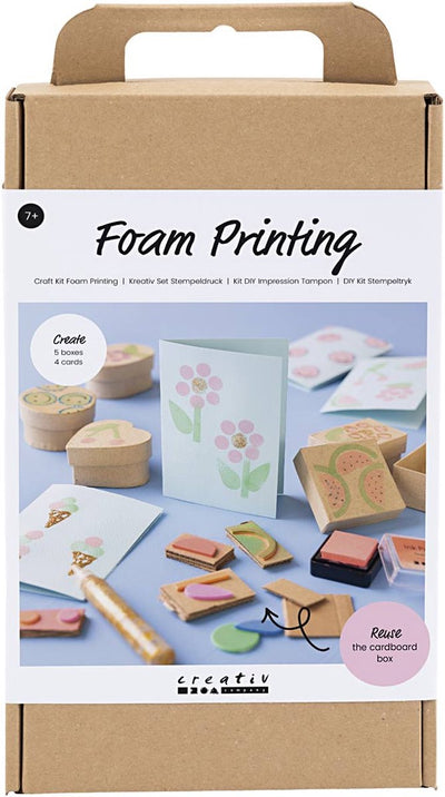 Creativ Company Hobby-Set Schaumstoffdruck, dekorierte Schachteln und Karten, Beige, Mittelgrün, Mint, leuchtendes Rot, 1 Box