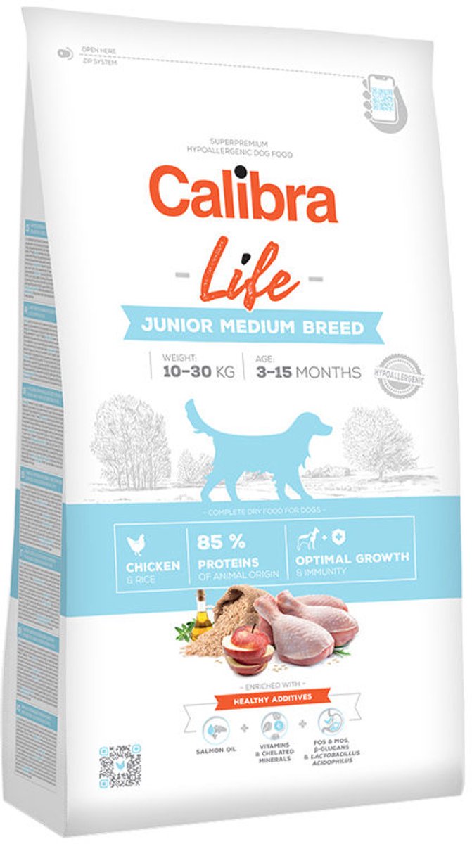 Calibra Dog Life Junior mittlerer Rasse – Huhn – 12 kg