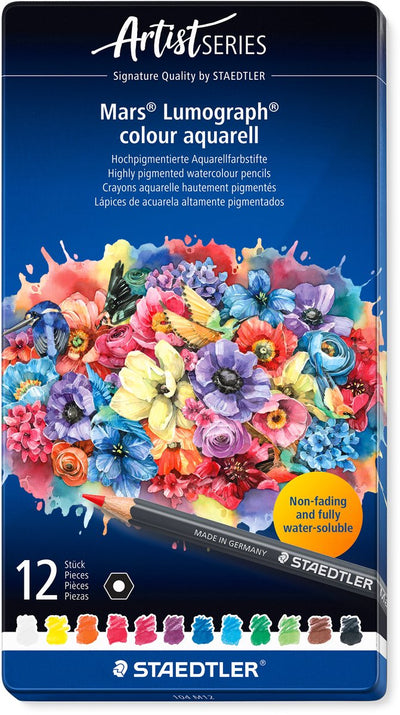 Staedtler - Künstlerserie - mars® lumograph® color aquarell 104 - Metallset mit 12 Farben