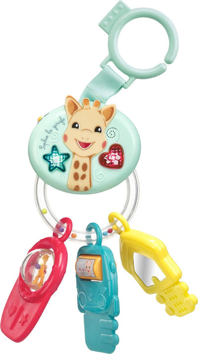 Sophie die Giraffe Lichter Sound Schlüsselrassel - Babyspielzeug - elektrisch - mit Sound - ab 3 Monaten - inkl. Batterien - blau rot gelb