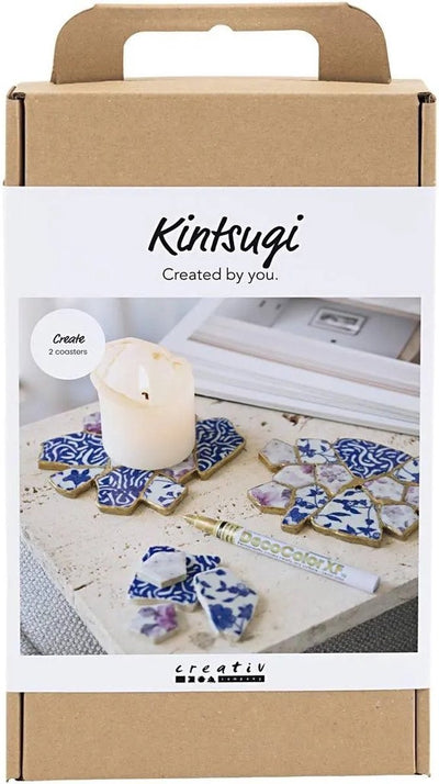 Creativ Company Hobby-Set Kintsugi, Untersetzer, Blau, Gold, Hellrot, Weiß, 1 Box