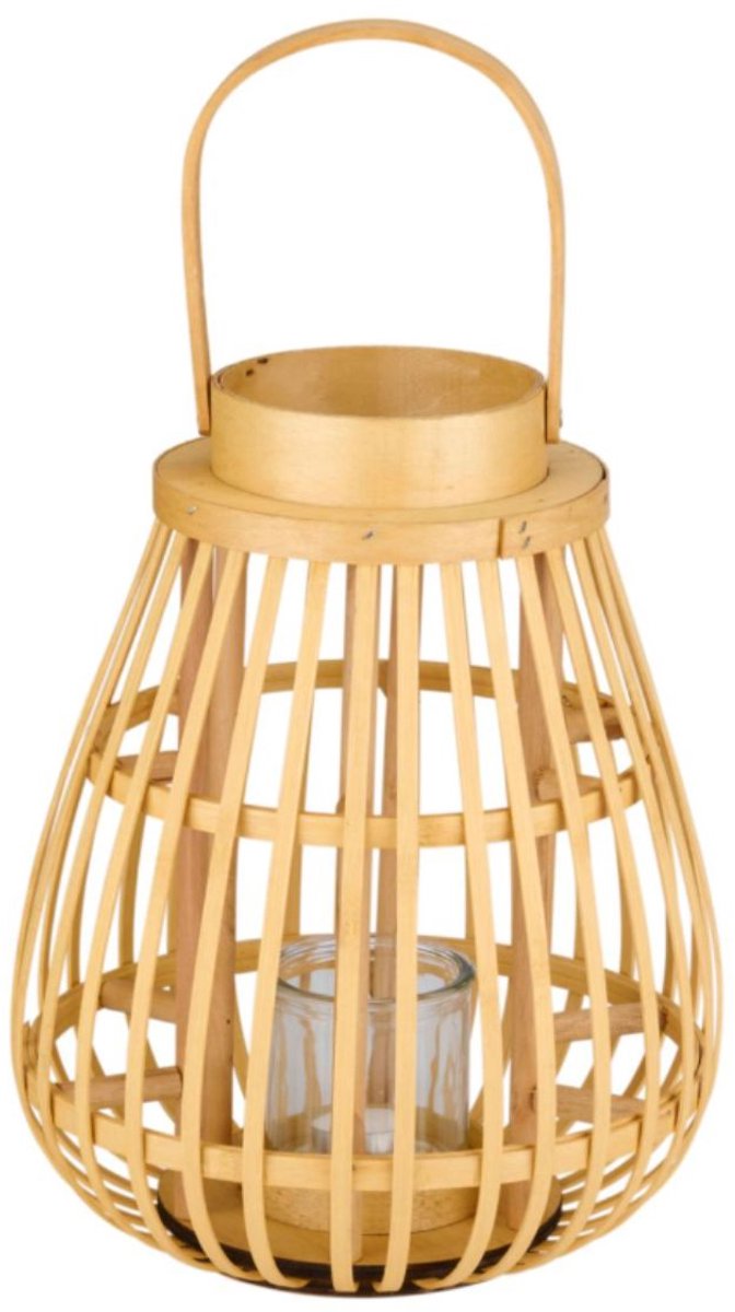 Arti Casa Holzlaterne mit Glas – dekorative Kerzenlaterne – 26 x 26 x 32 cm – Beige