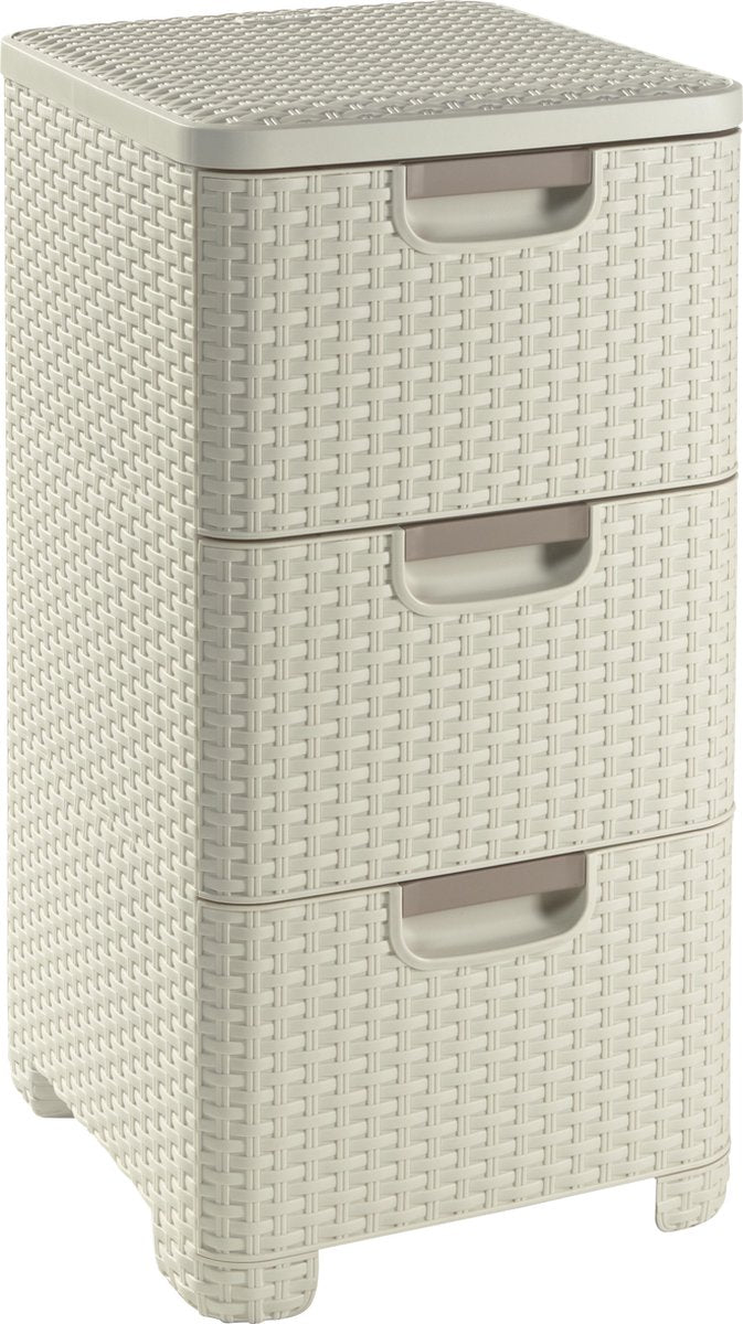 Schubladensystem im Curver-Stil – 3 x 14 l – Vintage-Weiß