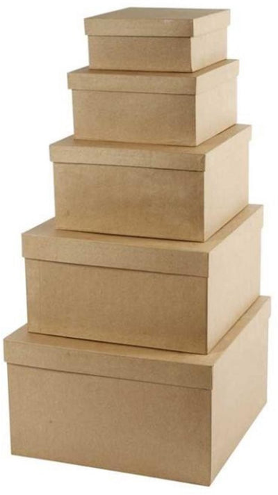 Quadratische Hutschachteln der Firma Creativ, H: 8+10+13+15+17,5 cm, L: 15,5+20+25+30+35,5 cm, B: 15,5+20+25+30+35,5 cm, 5 Stück 1 Box