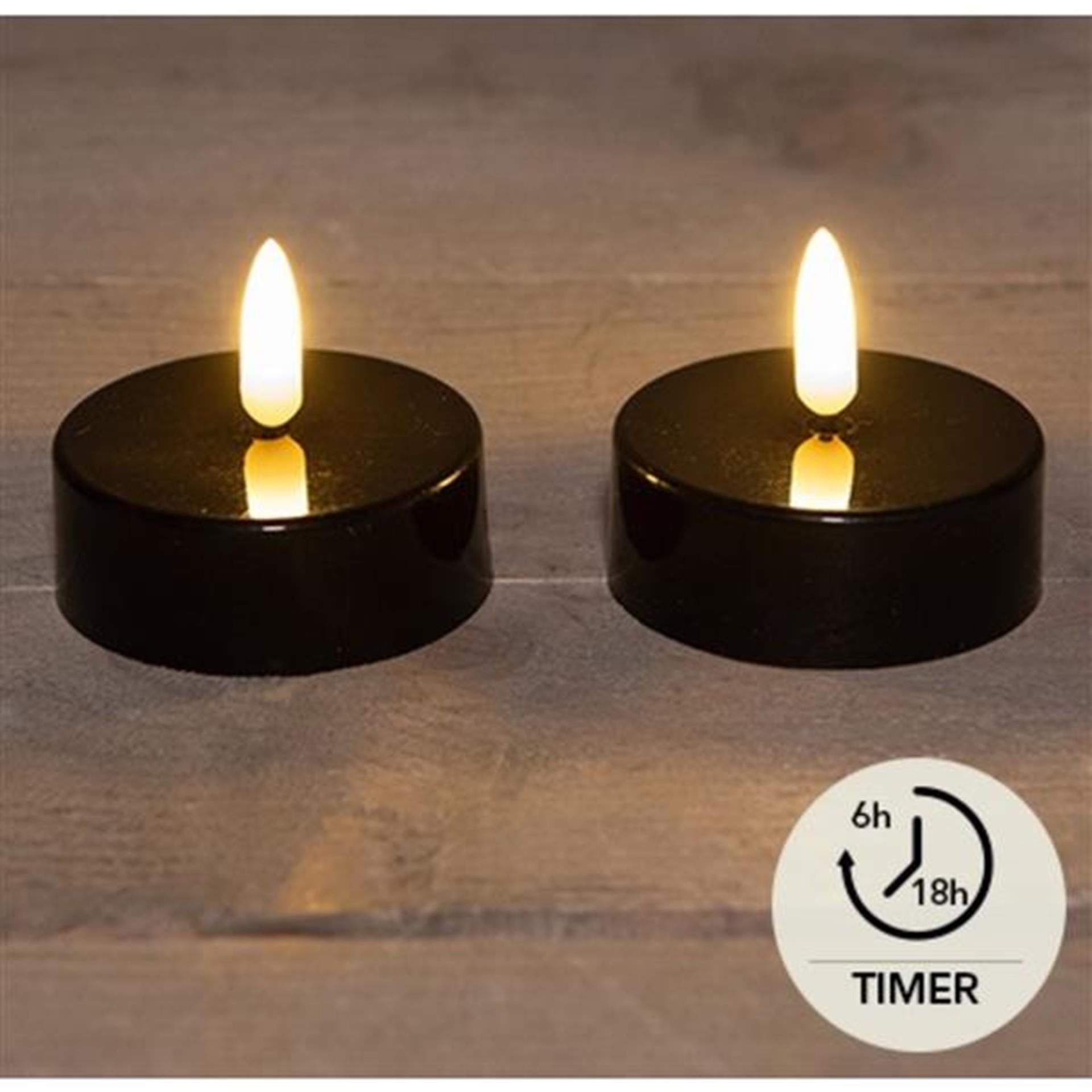 Anna's Collection LED-Teelichter Jumbo schwarz 2er-Set ø6cm