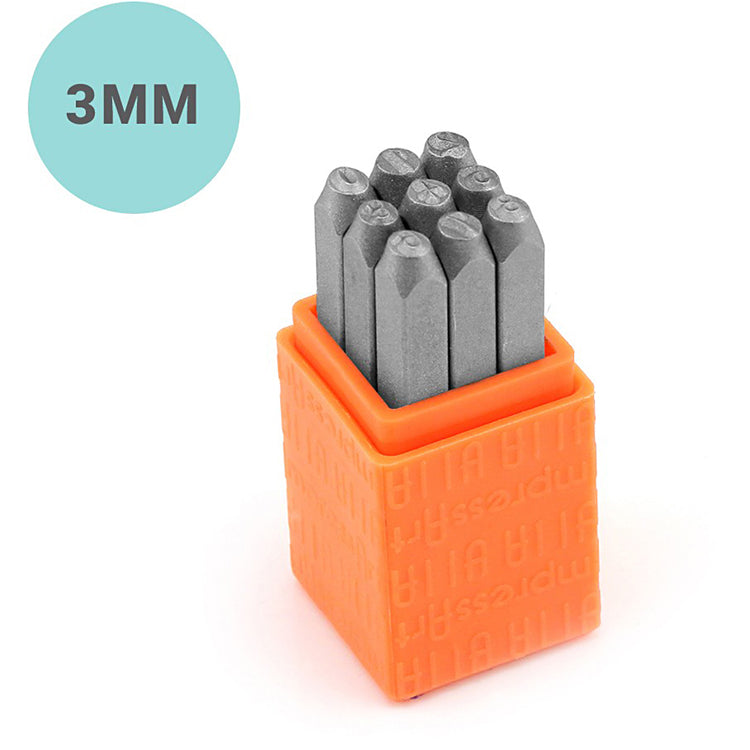 Stempel für beeindruckende Präge, Schriftart: Sans Serife, dumm 3 mm, 9 Stück 1 Set