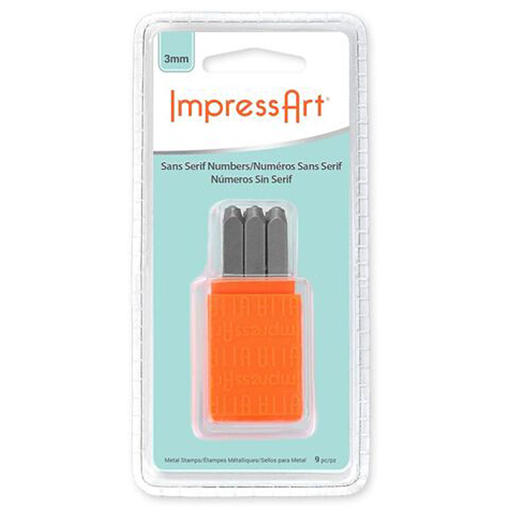 Stempel für beeindruckende Präge, Schriftart: Sans Serife, dumm 3 mm, 9 Stück 1 Set