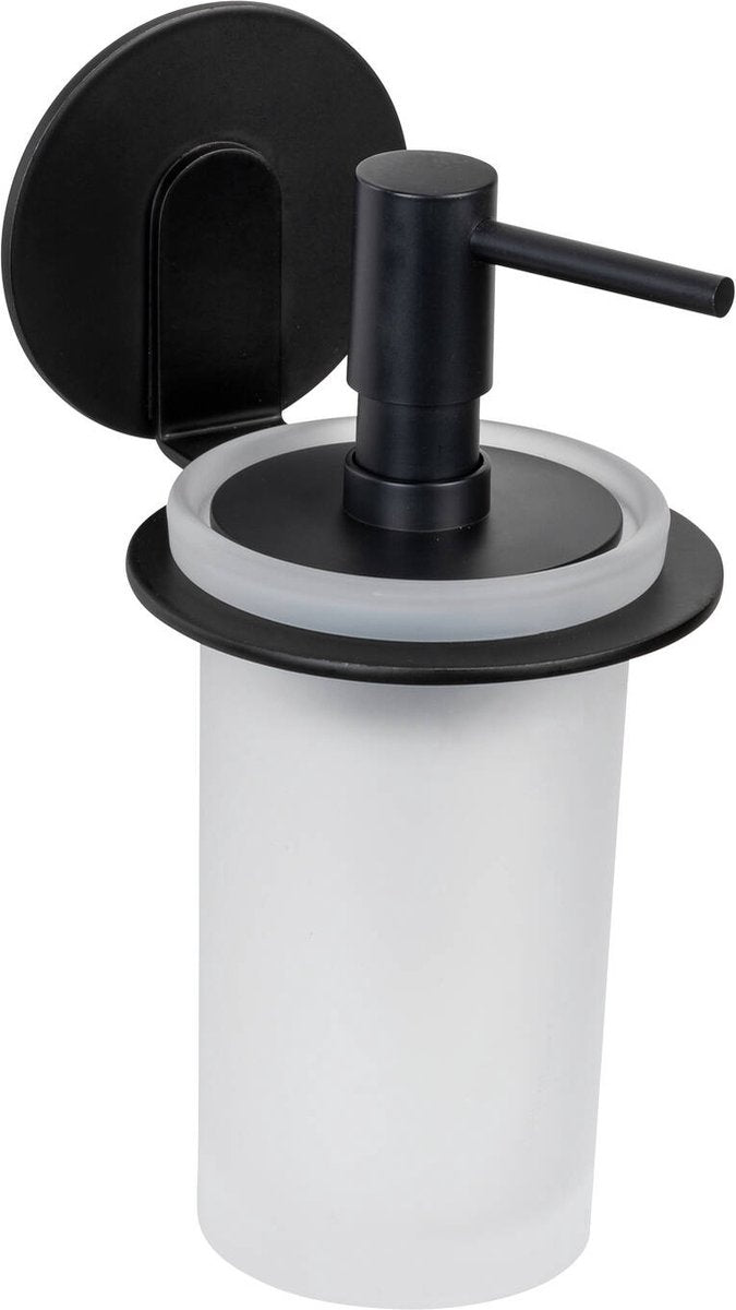 Wenko Turbo-Loc Seifenspender Bivio mattschwarzes Aluminium – Seifenpumpe – schwarz – selbstklebend – ohne Bohren