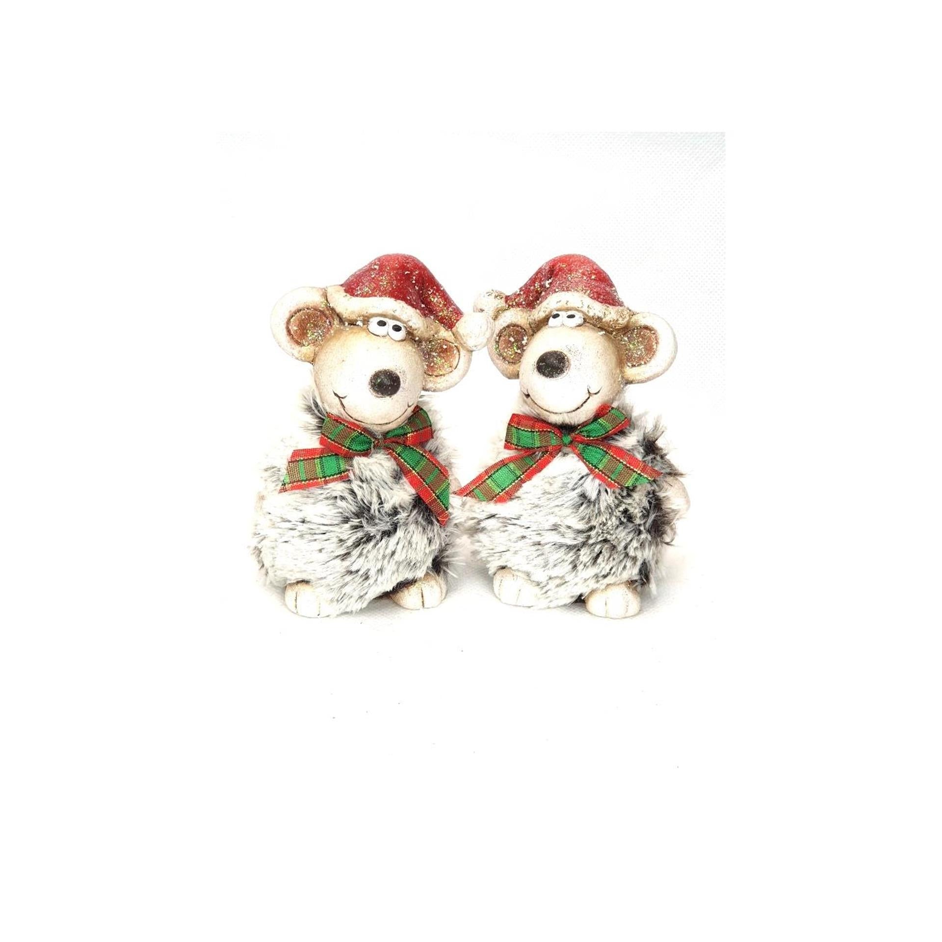 Villa-Atmosphäre-Statue, Maus mit Weihnachtsmütze, 7 x 5,5 x 10,5 cm