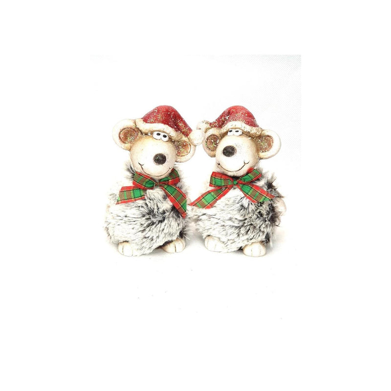 Villa-Atmosphäre-Statue, Maus mit Weihnachtsmütze, 7 x 5,5 x 10,5 cm