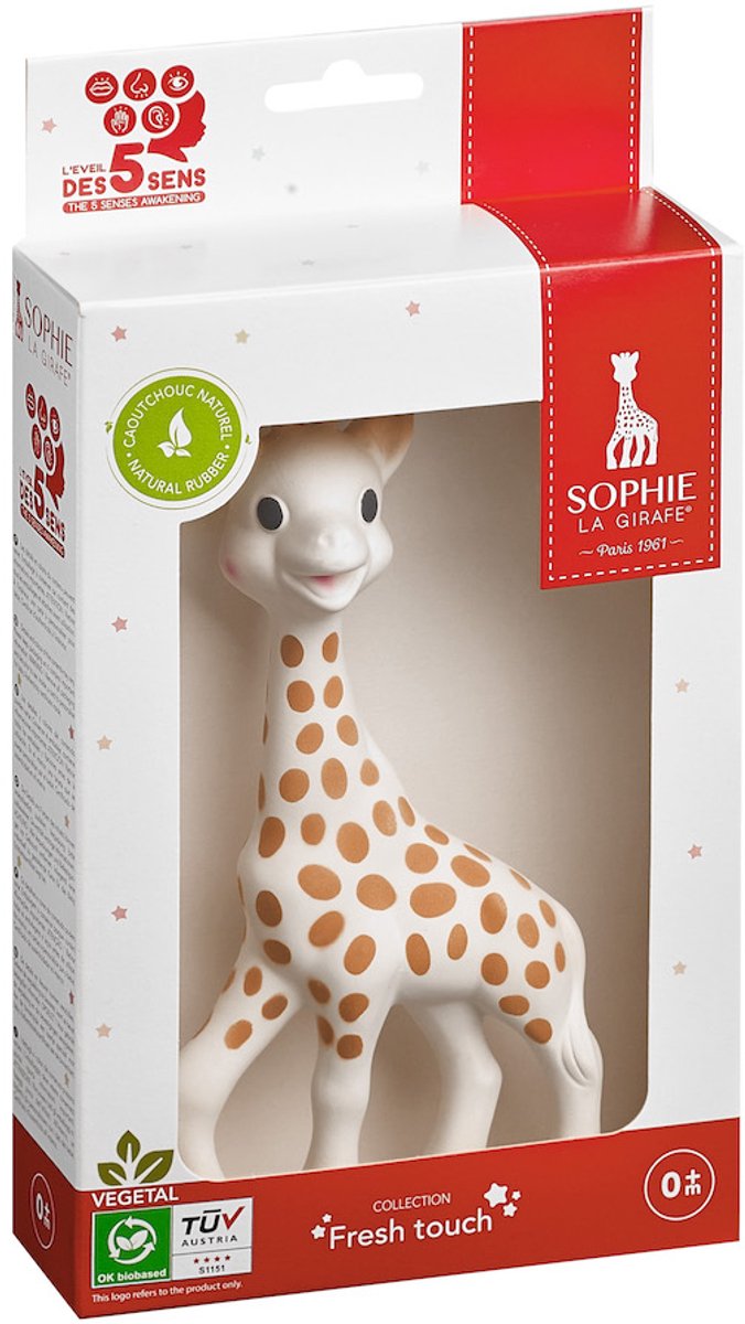 Sophie die Giraffe – Beißspielzeug – Beißspielzeug – Babyspielzeug – Mutterschaftsgeschenk – Geschenk zur Babyparty – in weiß-roter Geschenkbox – 100 % Naturkautschuk – ab 0 Monaten – 17 cm – Beigebraun
