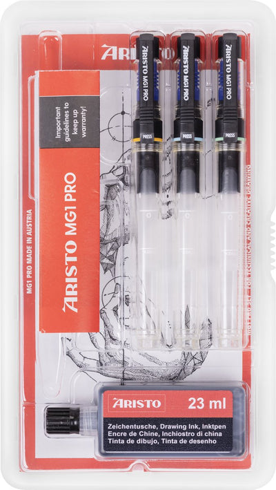 Aristo Zeichenstift – Pro College – 4er-Set – Strichstärke 0,25 0,35 0,50 mm – Flasche 23 ml Tinte – AR-64303