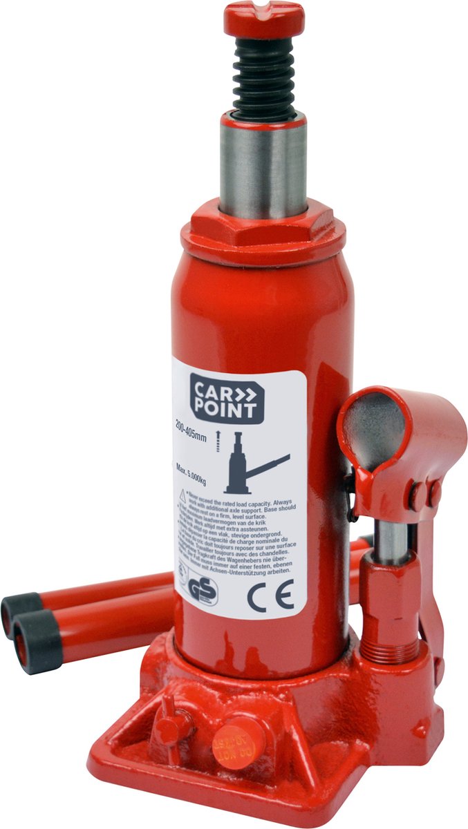 Flaschenheber von Carpoint – maximale Belastung bis 5.000 kg – hydraulisch – zum Anheben von Autos, Wohnmobilen oder Wohnwagen – minimale Höhe 200 mm – maximale Höhe 405 mm