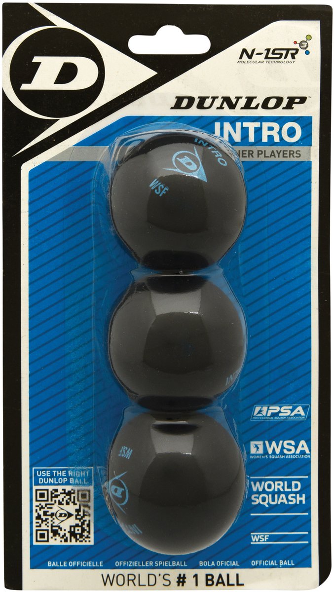 Dunlop Intro – Squashbälle Anfänger – 3-Ball-Blister – Schwarz
