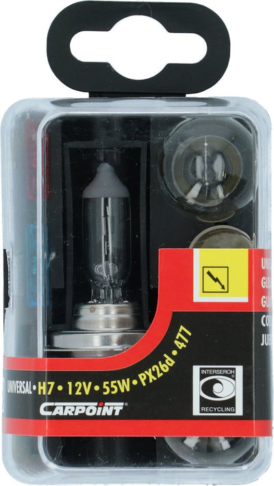 Carpoint 7-teiliges Ersatzlampen-Set H7 – 5 Lampen – 2 Sicherungen – praktische Aufbewahrungsbox – E-geprüft