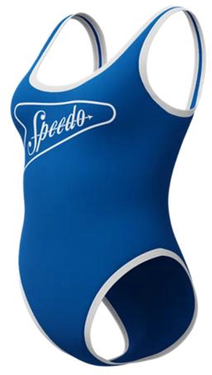 Speedo Solid Bound Scoop 1-teiliger Damen-Sportbadeanzug – Blau Weiß