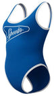 Speedo Solid Bound Scoop 1-teiliger Damen-Sportbadeanzug – Blau Weiß