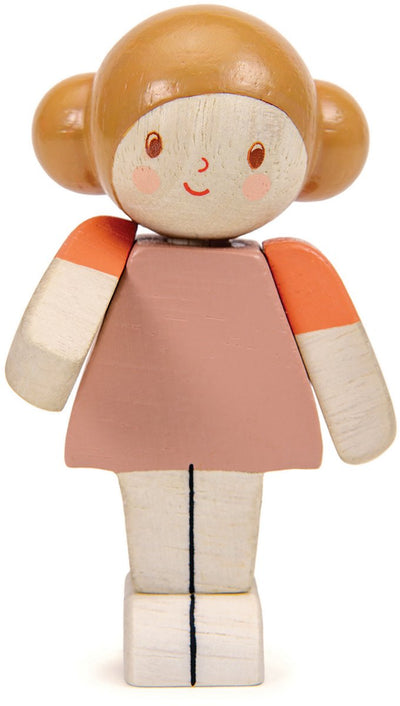 Zarte Blattpuppenhauspuppe Elfenbein Mädchen - Spielzeugpuppe aus Holz.