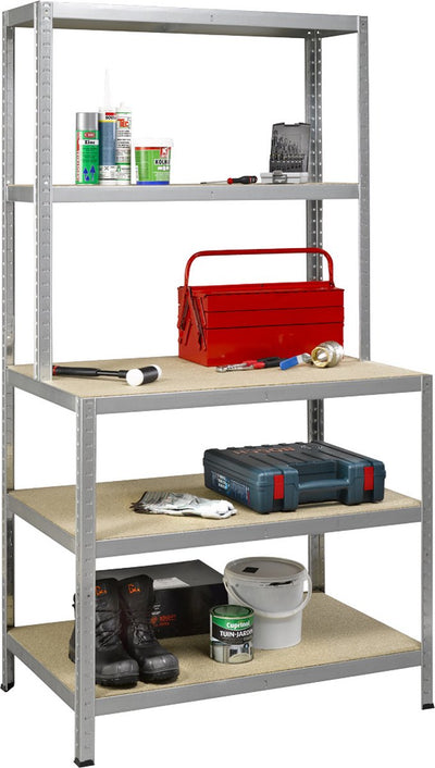 Robustes Avasco-Lagerregal – Metall- und Holzoptik – 100 cm breit – 875 kg Tragkraft – 175 kg Tragkraft pro Regal